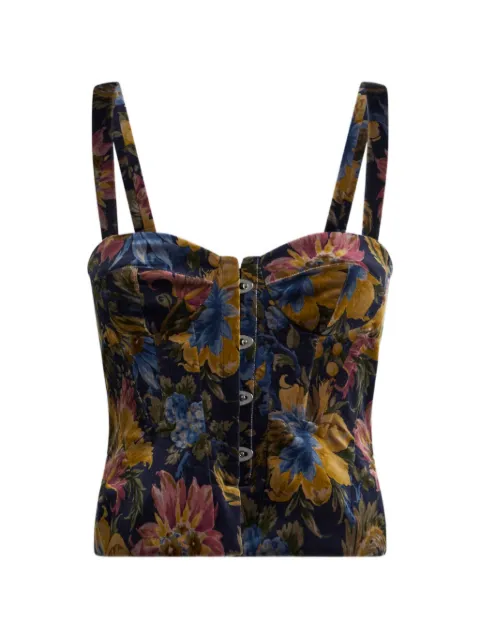 ETRO cotton velvet corset top with floral overprint Blue WRJA019899SAE1C