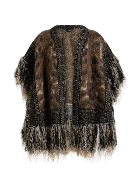 ETRO mohair-blend jacquard cape with fringing and leopard-motif Brown WRKG0004AQ11M