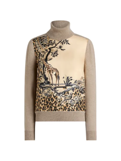 ETRO wool-blend turtleneck sweater with placed animal and paisley print Neutrals WRKE0157AV11O