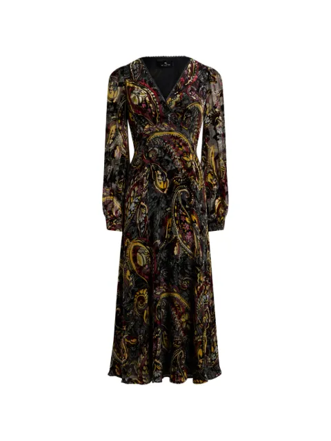ETRO midi wrap dress in burnout velvet with floral Paisley motif Black WRHA017499SAD1C