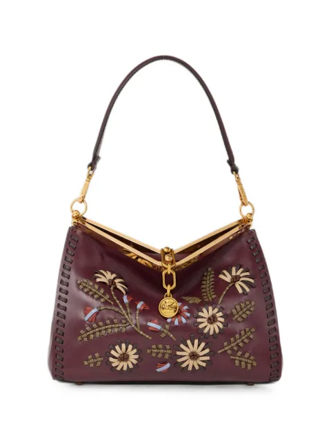 ETRO medium leather Vela bag with threading and floral motif Red WP1B0002AE11K