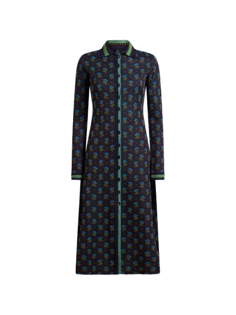 ETRO jacquard midi shirt dress with diamond flower motif Blue WRKA0084AQ12T