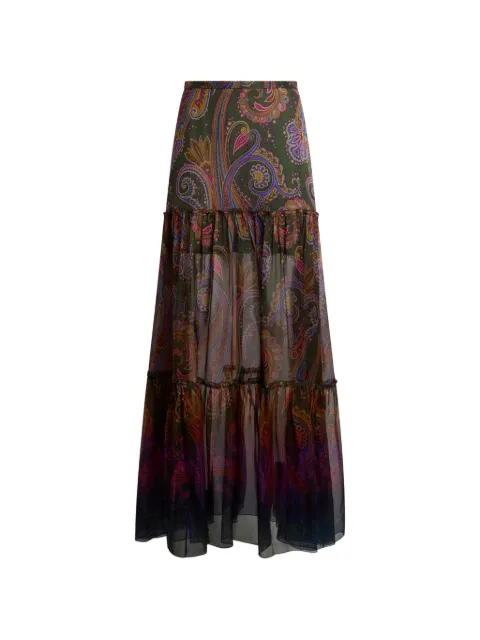 ETRO silk maxi skirt with placed Paisley print Green WRFA021699SP11H
