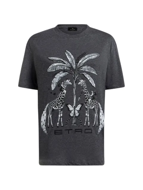 ETRO cotton jersey T-shirt with placed giraffe-print Grey WRMA0005AK1BH
