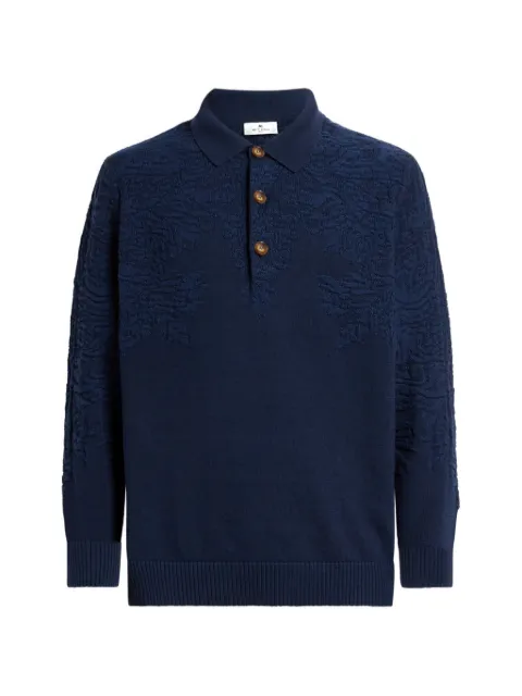 ETRO polo-style sweater in cotton and wool with Paisley-motif Blue MRKF0028AU12L