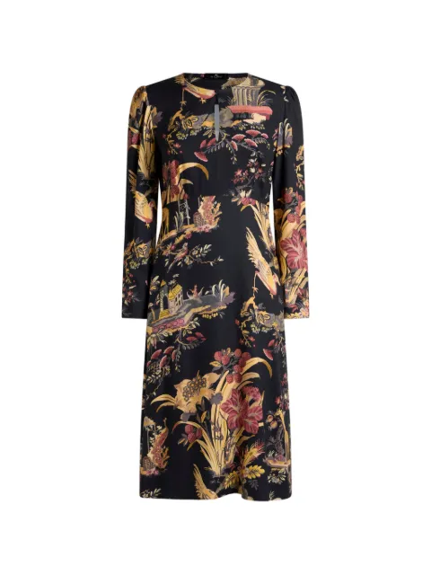 ETRO crepe midi dress with flower and animal motif Black WRHA051999SA419