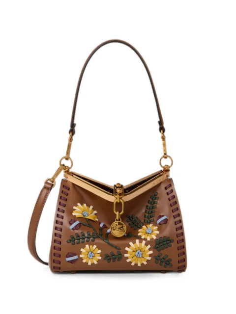 ETRO small leather Vela bag with threading and floral motif Brown WP1B0001AE11K