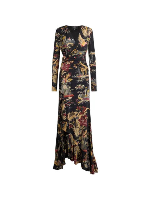 ETRO long jersey wrap dress with flower and animal motif Black WRHA063299IAD1F