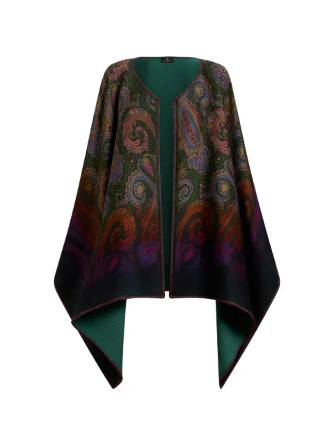 ETRO reversible wool cape with degradé Paisley motif Green WRBD0029AK14O