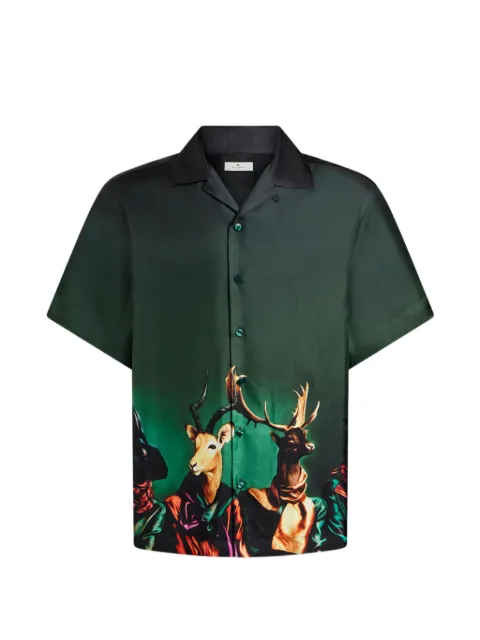 ETRO silk bowling shirt with placed animal-print Green MRIC001399SP127