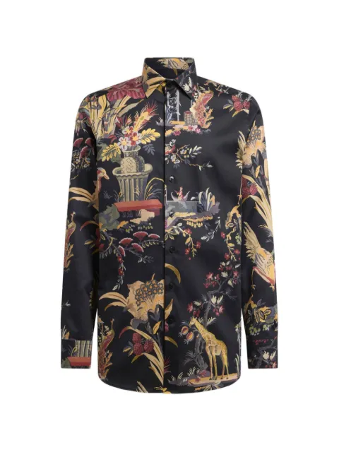 ETRO shirt in cotton satin with flower and animal-motif Black MRIB000199SA51K