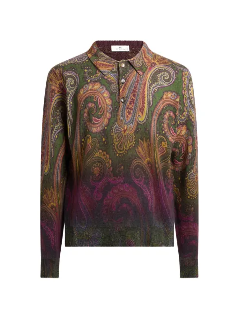 ETRO long-sleeved wool polo shirt with degradé Paisley motif Green MRKF0028AK17L
