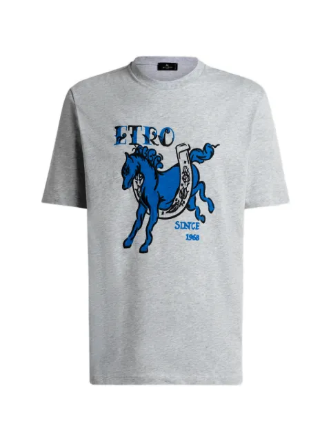 ETRO cotton jersey T-shirt with Pegaso-print and logo Grey WRMA0005AK1BJ