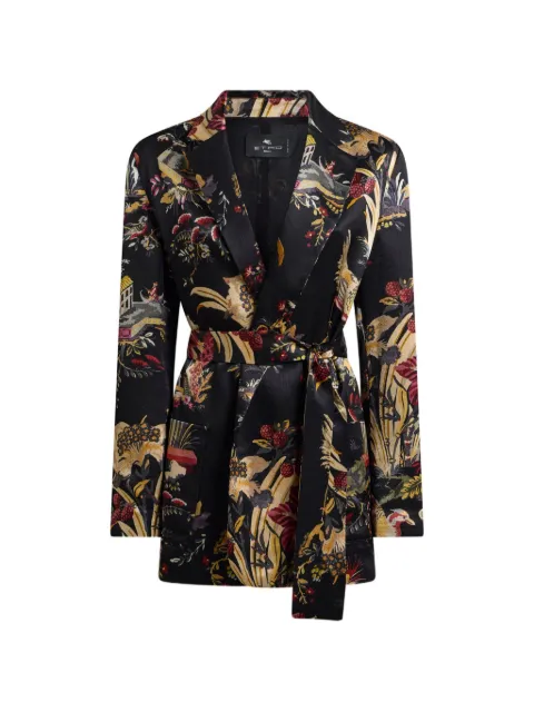 ETRO envers satin jacket with belt and flower and animal motif Black WRCA0017AK168