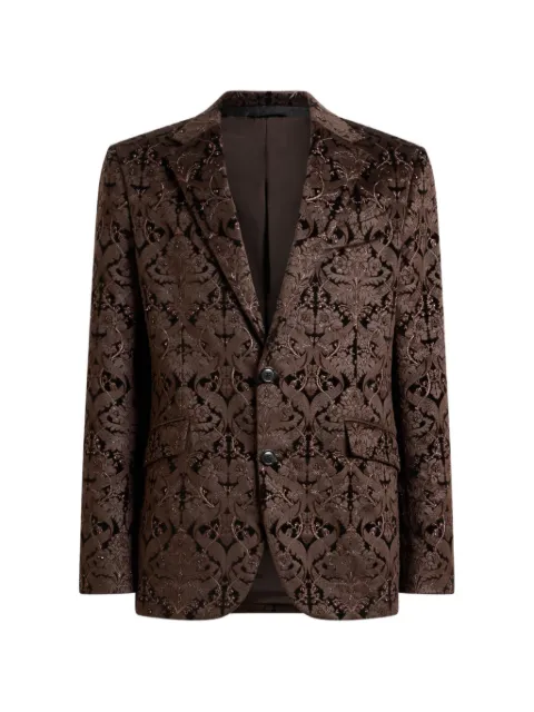 ETRO single-breasted cotton jacket with crystals and damask motif Brown MRCA0075AR11L