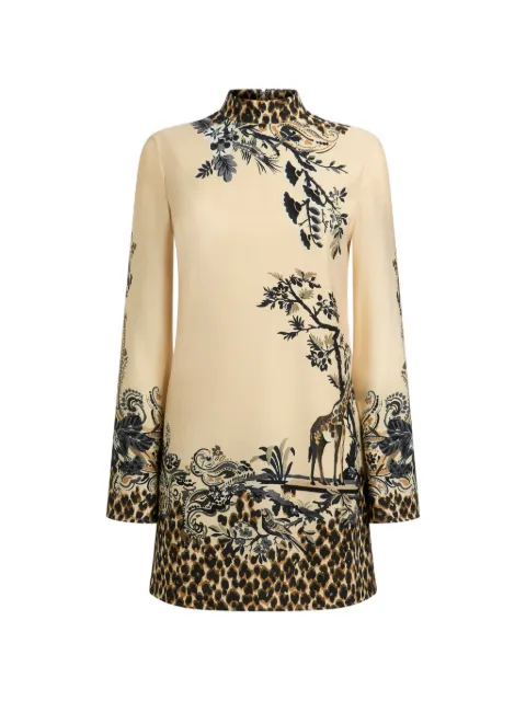 ETRO envers satin mini dress with front print and leopard motif Neutrals WRHA0540AK162