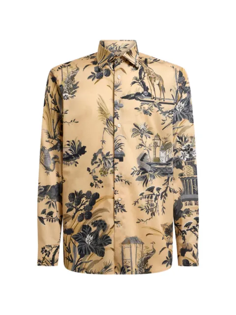 ETRO shirt in cotton satin with flower and animal-motif Neutrals MRIB002599SA51K