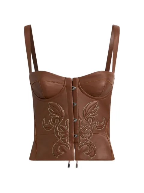 ETRO leather corset top with topstitched motif Brown WROI0001AP11T