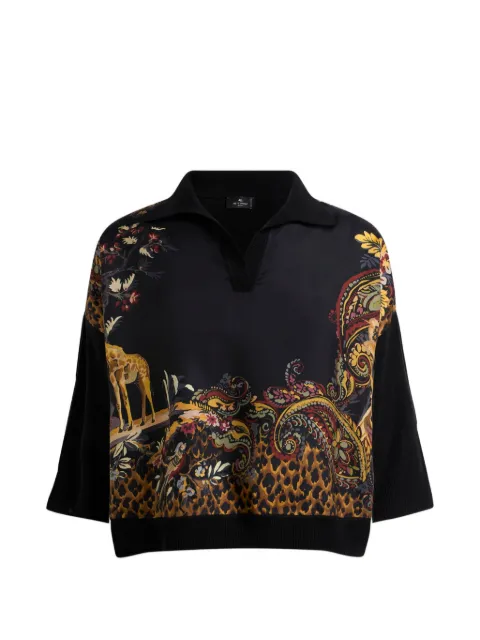 ETRO wool-blend sweater with placed animal and Paisley-print Black WRKE0411AV11O