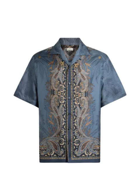 ETRO silk bowling shirt with placed Pegaso-print Blue MRIC001399SP113