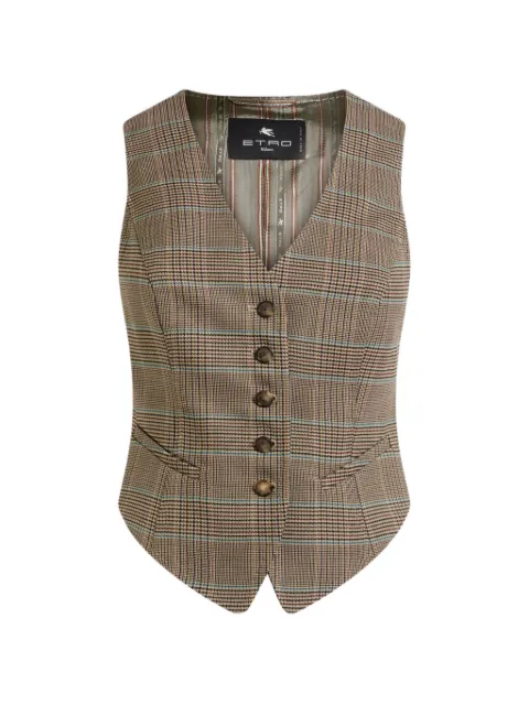 ETRO single-breasted stretch wool waistcoat with Prince of Wales motif Neutrals WRDA000699TQB1D