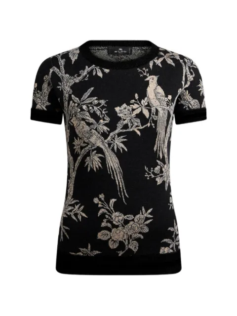 ETRO wool-blend jacquard T-shirt with nature motif Black WRKE0426AQ12V