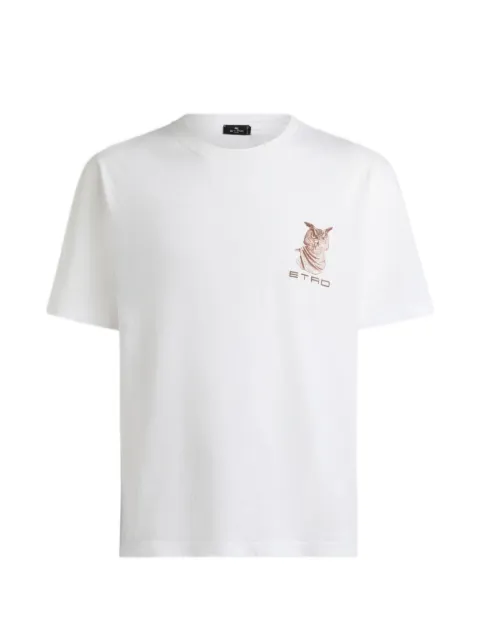 ETRO cotton-jersey T-shirt with ETRO-embroidery and owl-print White MRMA0002AR13I