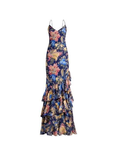 ETRO long seersucker dress with ruffles and floral motif Blue WRHA062499SAS1O