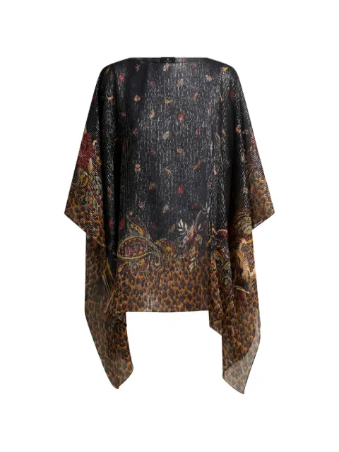 ETRO silk poncho top with striped animal and floral Paisley motif Black WRJA0027AK165