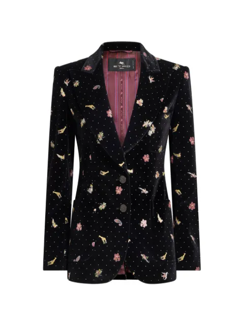 ETRO single-breasted cotton velvet jacket with flower and animal motif Black WRCA000999SAE1A