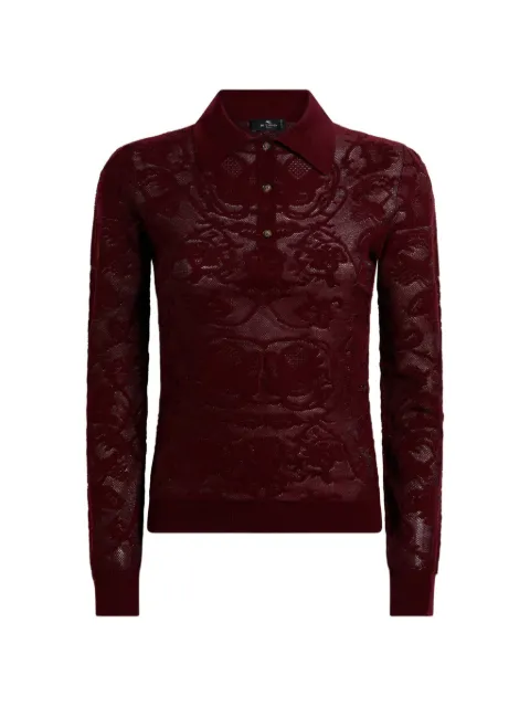 ETRO long-sleeved wool jacquard polo shirt with placed motif Red WRKN0003AQ12P