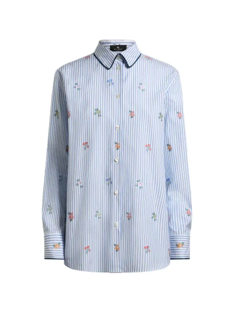 ETRO striped cotton jacquard shirt with trim and fil coupé flower motif Blue WRIA001399TJ51D