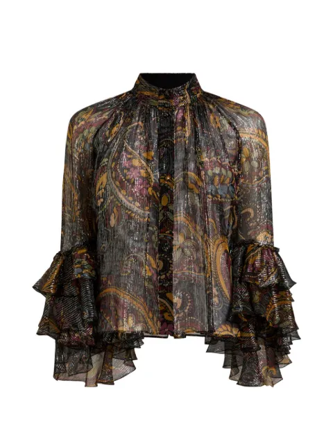 ETRO silk shirt with ruffle and striped floral Paisley motif Black WRIA008199SAA11