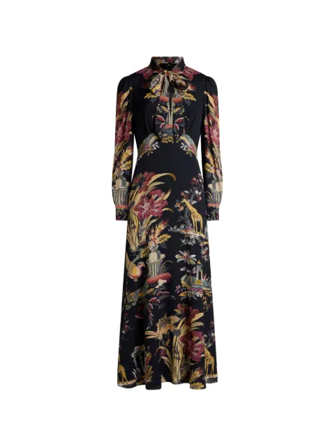 ETRO long dress with silk scarf and placed flower and animal print Black WRHA055299SP41E
