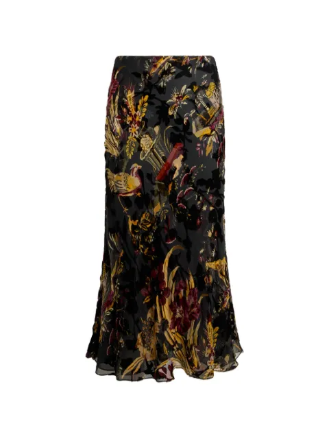 ETRO silk-blend burnout velvet midi skirt with flower and animal motif Black WRFA020799SAD1E