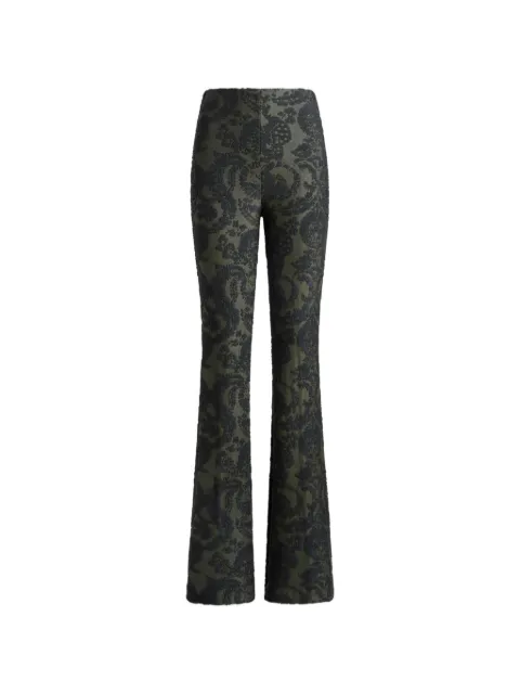 ETRO flared trousers in chenille jacquard with Paisley foliage motif Green WREA002699JJD16