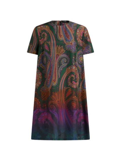 ETRO mini silk tunic dress with degradé Paisley motif Green WRHA0562AK15L