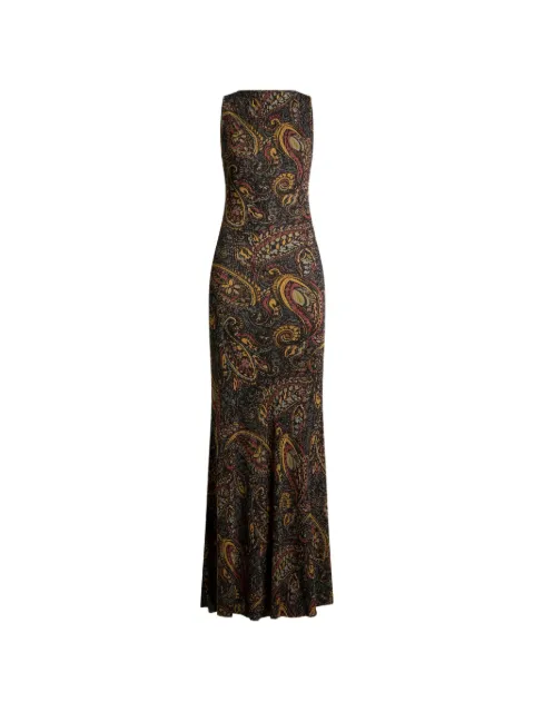 ETRO ribbed long dress with floral Paisley-motif Black WRKA0170AK1CK