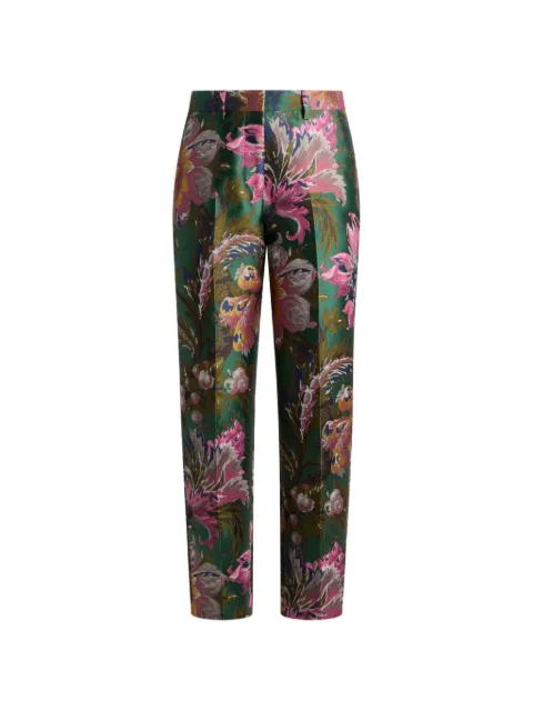 ETRO cotton-blend jacquard trousers with floral motif Green WREA000399TJA14