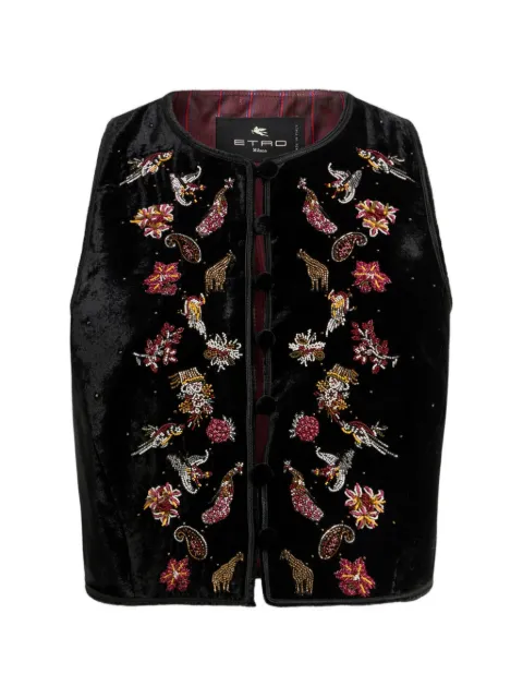 ETRO cropped velvet waistcoat with embroidery and beads Black WRDA0027AR11T
