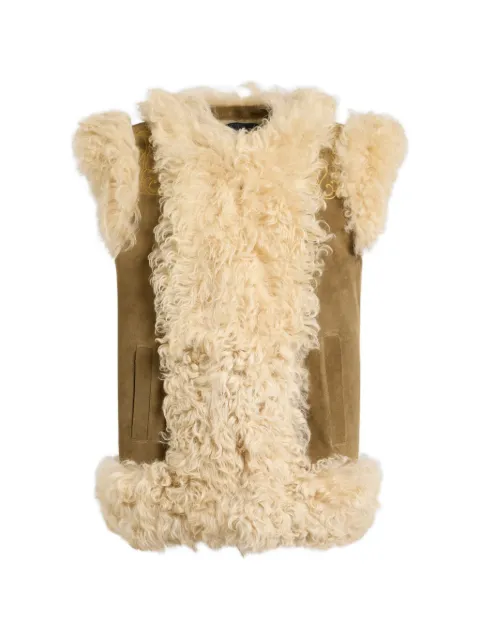 ETRO shearling waistcoat with peacock embroidery Brown WROG0007AR11Q