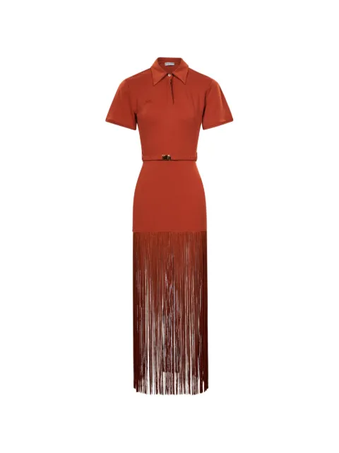 Rowen Rose fringed belted maxi dress Brown RRJ539TRRCTT