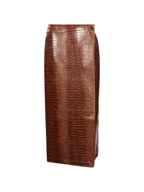 Rowen Rose midi croc-effect wrap skirt Brown RR516TN