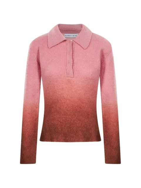 Rowen Rose ombré-effect long sleeve polo shirt Pink RRK552PNKBRWN