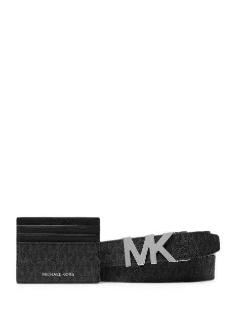 Michael Kors Signature Logo card case and belt gift set Black 39S4LBLY6B
