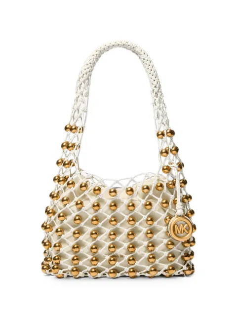 Michael Kors small Gwen bead-embellished woven shoulder bag White 30T6AZVH1L