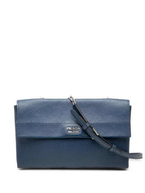 Prada Pre-Owned 2013-2026 Saffiano Leather Double Turnlock crossbody bag Blue NUMJPKQ5Y3KPRE8B