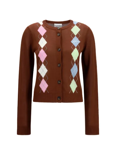 GANNI argyle-pattern button-up cardigan Brown A1160009