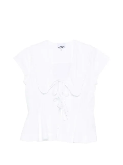 GANNI ruffled-collar peplum blouse White A1040341