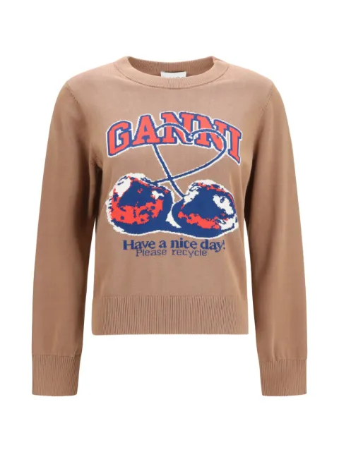GANNI cherry-intarsia sweater Brown A1150014